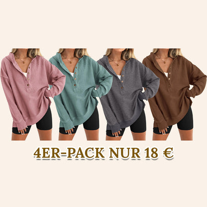 Damen Oversize Pullover mit V-Ausschnitt, Langarm und Seitenschlitzen – Lässiges Sweatshirt für Herbst