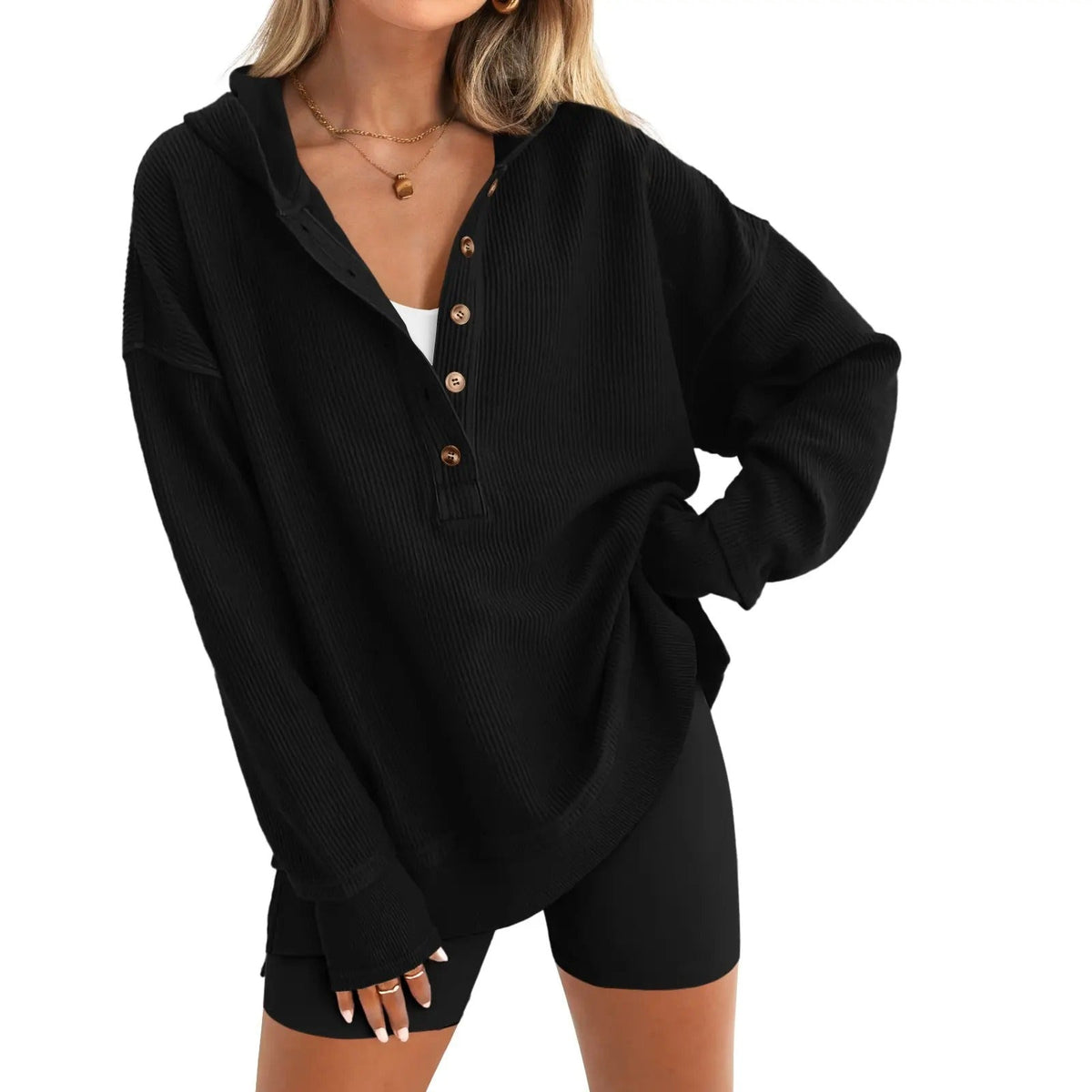 Damen Oversize Pullover mit V-Ausschnitt, Langarm und Seitenschlitzen – Lässiges Sweatshirt für Herbst