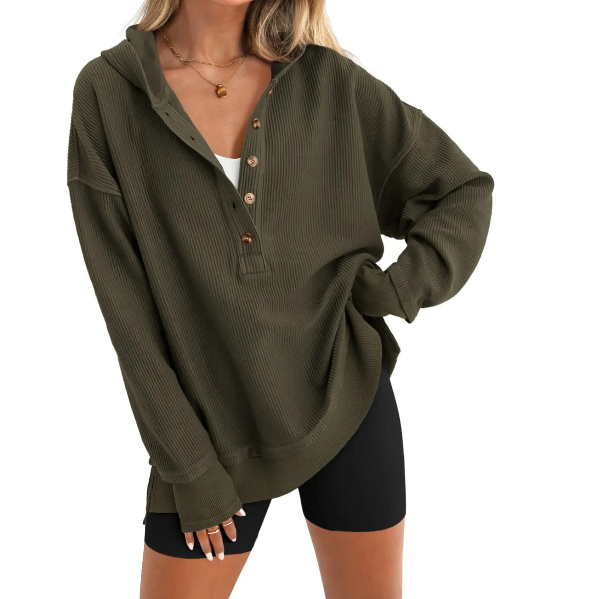 Damen Oversize Pullover mit V-Ausschnitt, Langarm und Seitenschlitzen – Lässiges Sweatshirt für Herbst