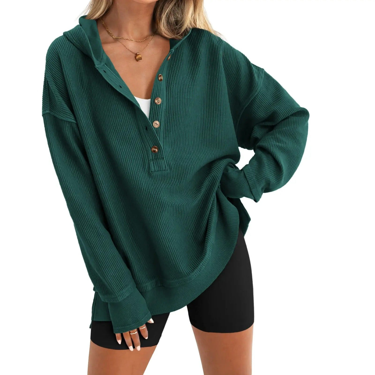 Damen Oversize Pullover mit V-Ausschnitt, Langarm und Seitenschlitzen – Lässiges Sweatshirt für Herbst