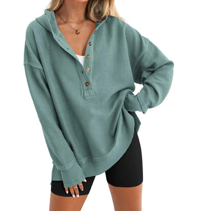Damen Oversize Pullover mit V-Ausschnitt, Langarm und Seitenschlitzen – Lässiges Sweatshirt für Herbst