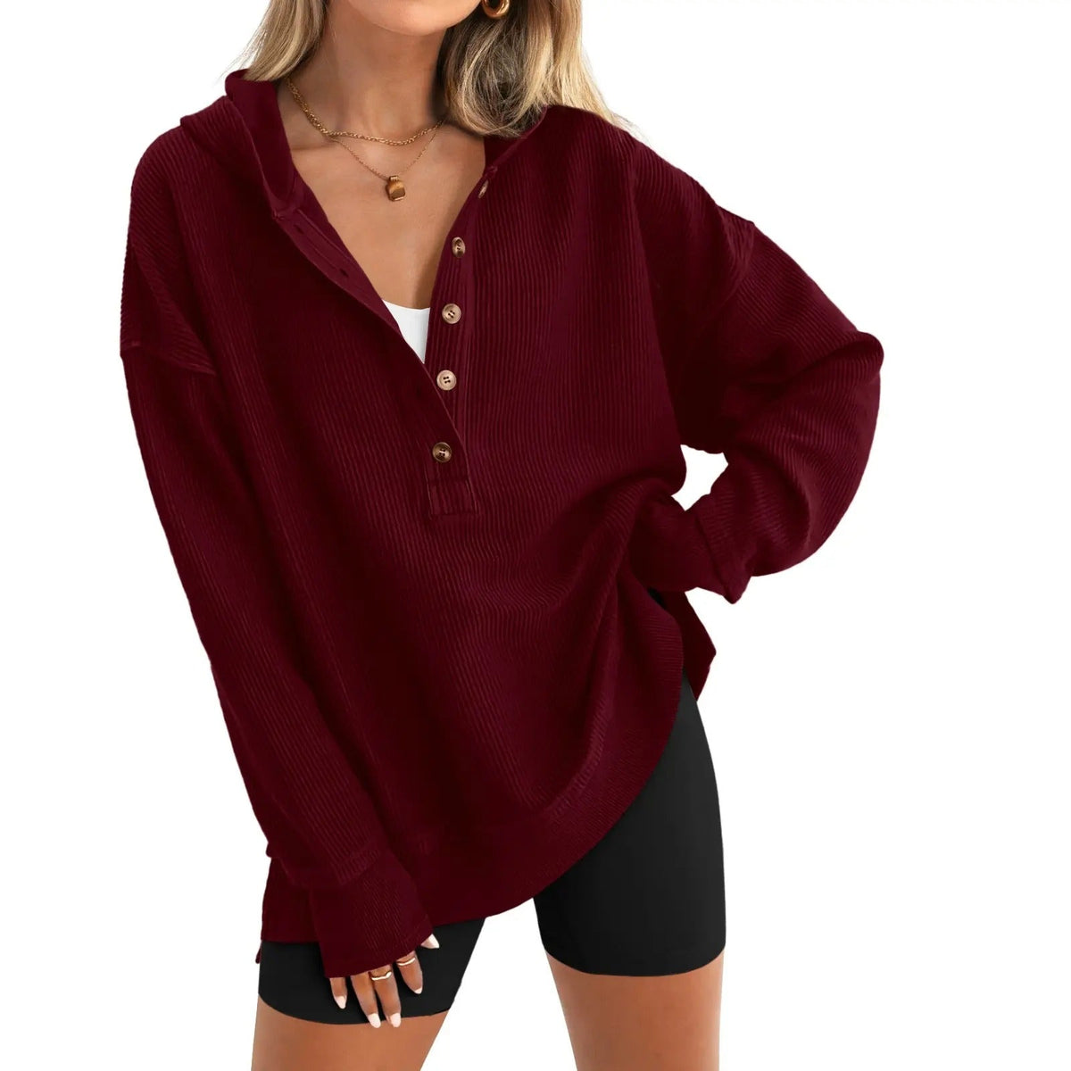 Damen Oversize Pullover mit V-Ausschnitt, Langarm und Seitenschlitzen – Lässiges Sweatshirt für Herbst