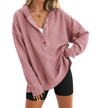 Damen Oversize Pullover mit V-Ausschnitt, Langarm und Seitenschlitzen – Lässiges Sweatshirt für Herbst