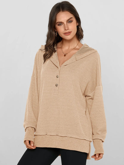 Damen Oversize Pullover mit V-Ausschnitt, Langarm und Seitenschlitzen – Lässiges Sweatshirt für Herbst