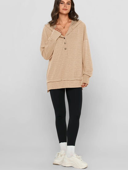 Damen Oversize Pullover mit V-Ausschnitt, Langarm und Seitenschlitzen – Lässiges Sweatshirt für Herbst