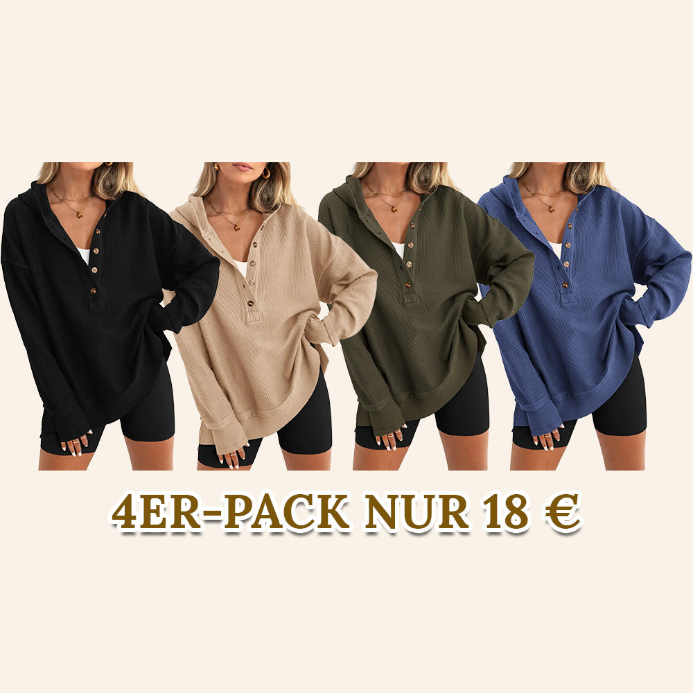 Damen Oversize Pullover mit V-Ausschnitt, Langarm und Seitenschlitzen – Lässiges Sweatshirt für Herbst