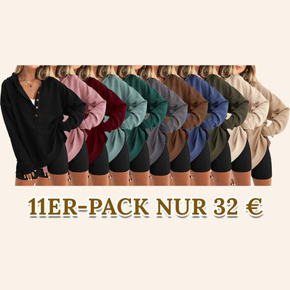 Damen Oversize Pullover mit V-Ausschnitt, Langarm und Seitenschlitzen – Lässiges Sweatshirt für Herbst